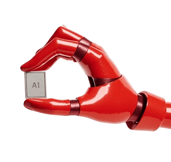 Robotic hand holding an AI chip